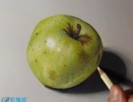 手绘彩铅画逼真的青苹果教程