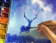 水彩画教学之星空下的鹿