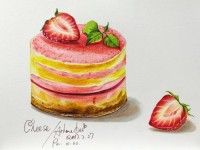 彩铅教程之草莓蛋糕