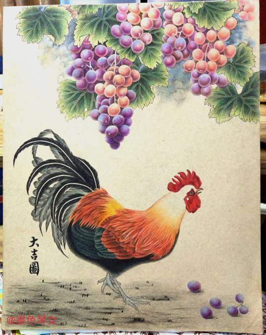 彩铅绘庭院图,春来鸟语花香,秋来风吹落叶黄！